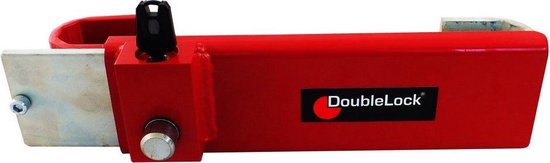 Rood DoubleLock containerslot met zichtbare zwarte cilinder en zilverkleurige pin.