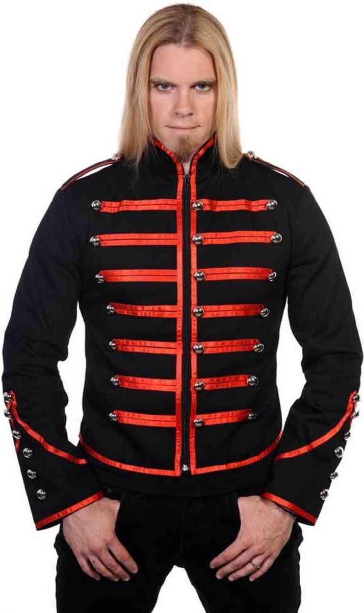 Banned - Military Drummer red Jacket - S - Zwart/Rood