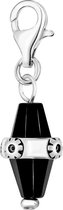 Quiges - 925 Zilver Charm Bedel Hanger 3D Kraal Onyx Kristal Zwart - HC085