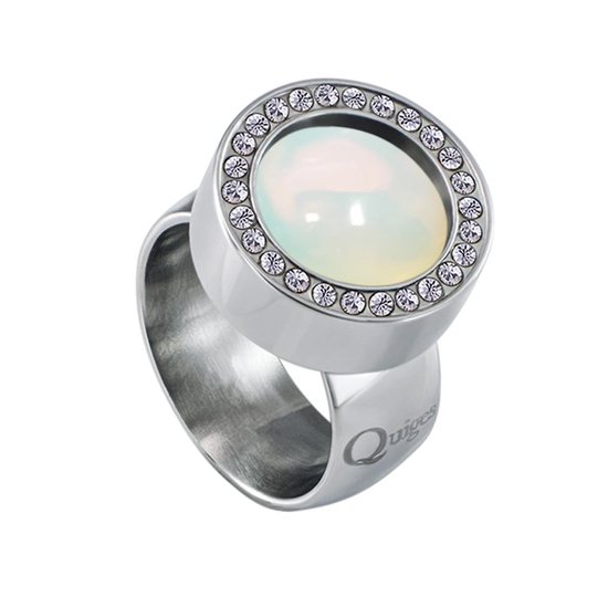 Quiges Dames Zirkonia Ring RVS Zilverkleurig met Opaal Mini Coin - SLSRS55717
