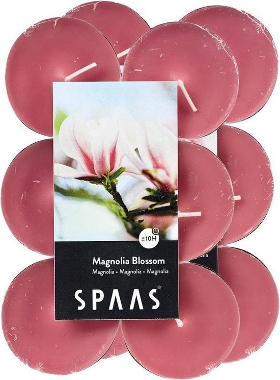 24x Maxi geurtheelichtjes Magnolia Blossom 10 branduren - Geurkaarsen magnolia bloesem geur - Grote waxinelichtjes