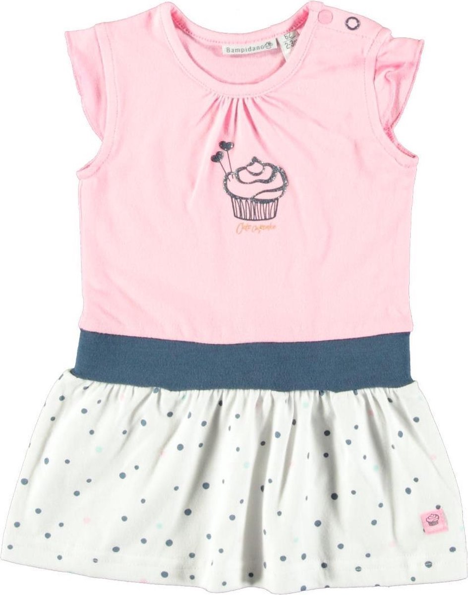 Bampidano jurkje ruffle plain top + ao print dots skirt pink