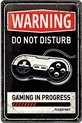 Warning Do Not Disturb Gaming In Progress Metalen wandbord in reliëf 20 x 30 cm.
