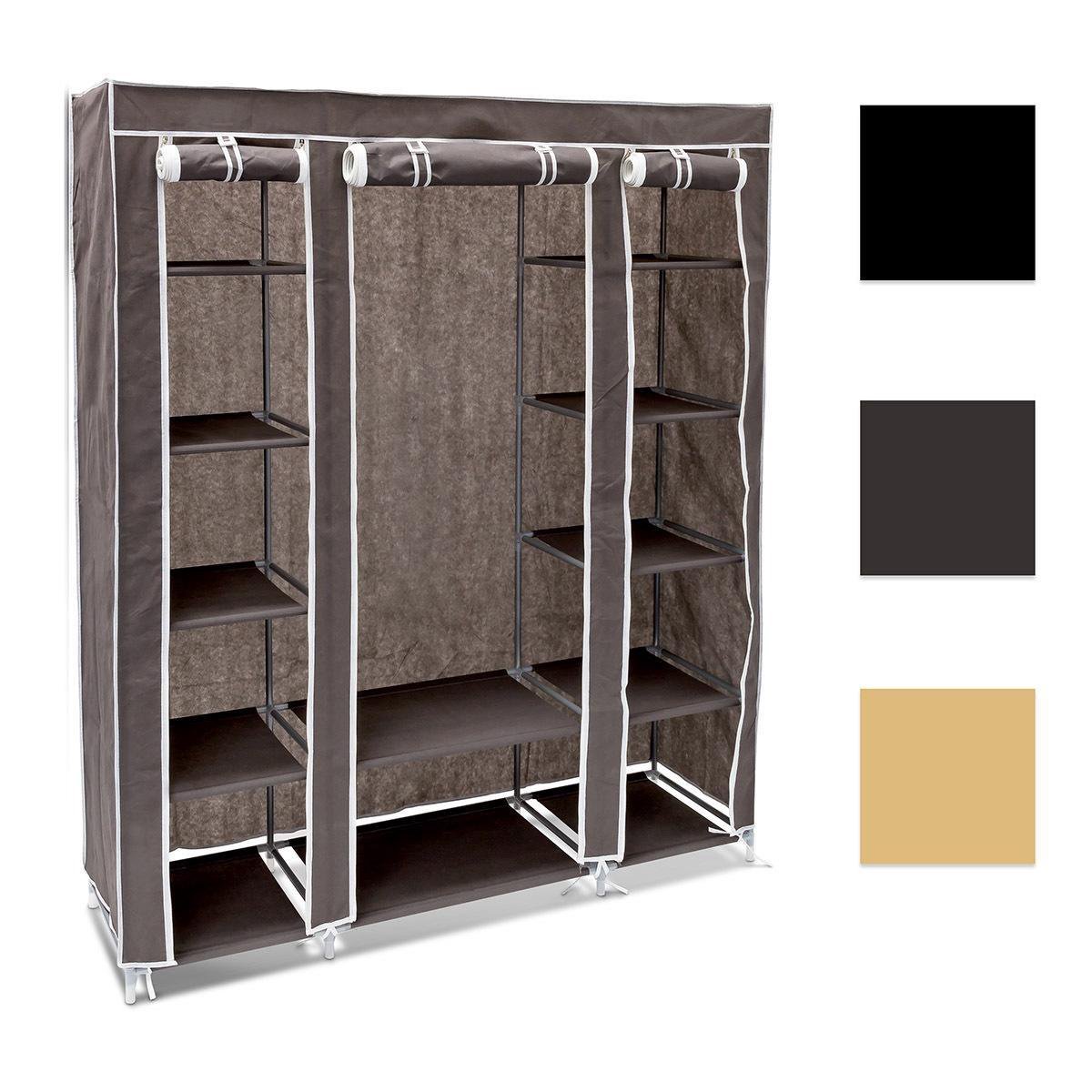 Relaxdays wardrobe fabric, 9 shelves, foldable, 2 clothes rods, HBD 173x148x43cm, camping, fabric cabinet, grey
