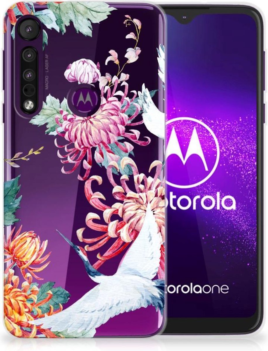 Motorola One Macro TPU Hoesje Bird Flowers