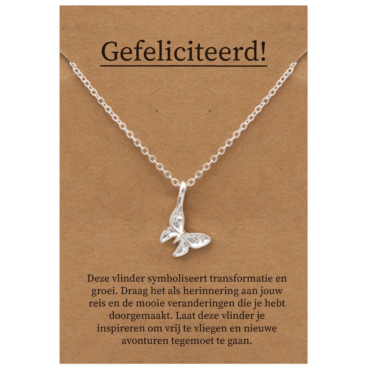 Gefeliciteerd Cadeau Ketting - Vlinder Geluk Sieraad - Zilverkleurig - Gefeliciteerd - Pax Amare