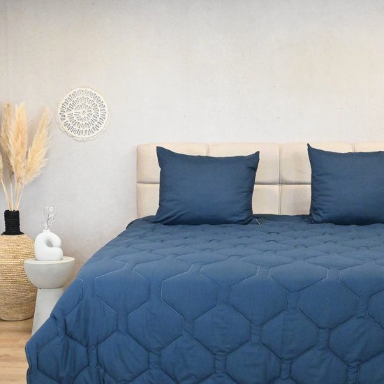 HappyBed All year dekbed enkel 240x220 - Lits Jumeaux - Wasbaar dekbed zonder overtrek - Bedrukt dekbed zonder hoes - Hoesloos Dekbed met Print - Microvezel - Dark blue