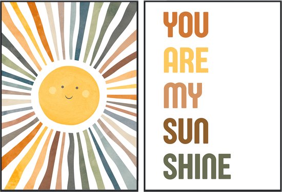 Affiche chambre enfant No Filter - Soleil - Qoute - You are my Sunshine - Décoration Chambre de bébé - 21x30 cm - Format A4 - 2 pièces