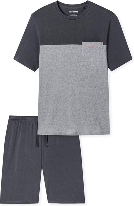 Schiesser Pyjama korte broek - 003 Grey - maat M (M) - Heren Volwassenen- Katoen/elastaan- 181167-003-M