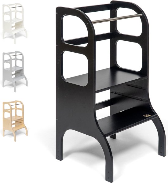 defiPad KH_80_50_B Educatieve toren voor kinderen stijlvolle kantelbeveiliging leertoren in hoogte verstelbaar hoogste veiligheid leertoren vanaf 1 jaar kleine helper Zwart 80 x 50 x 40 CM