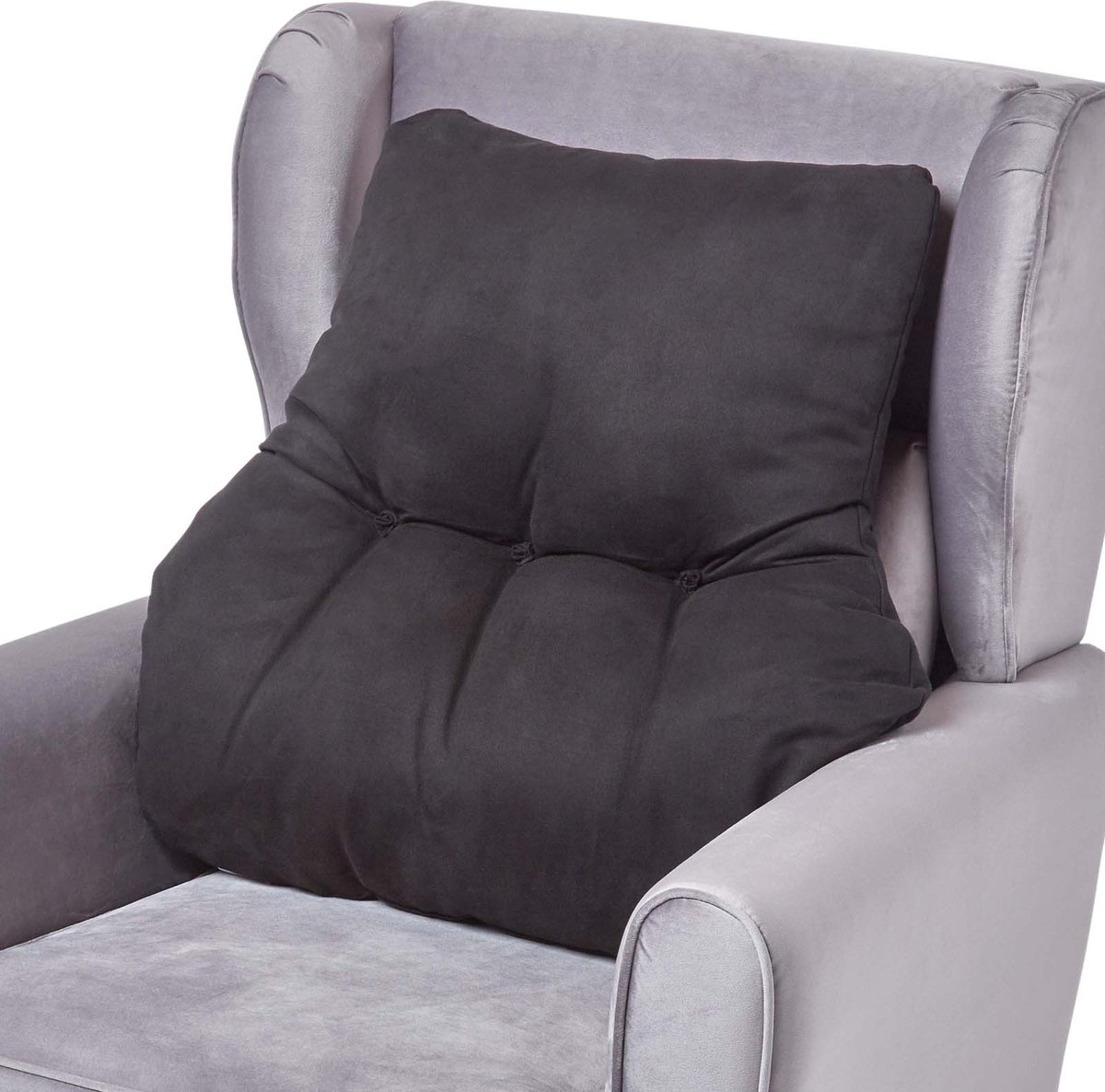 Homescapes Zwart rugkussen – rugsteunkussen 68 x 58 cm met velours bekleding