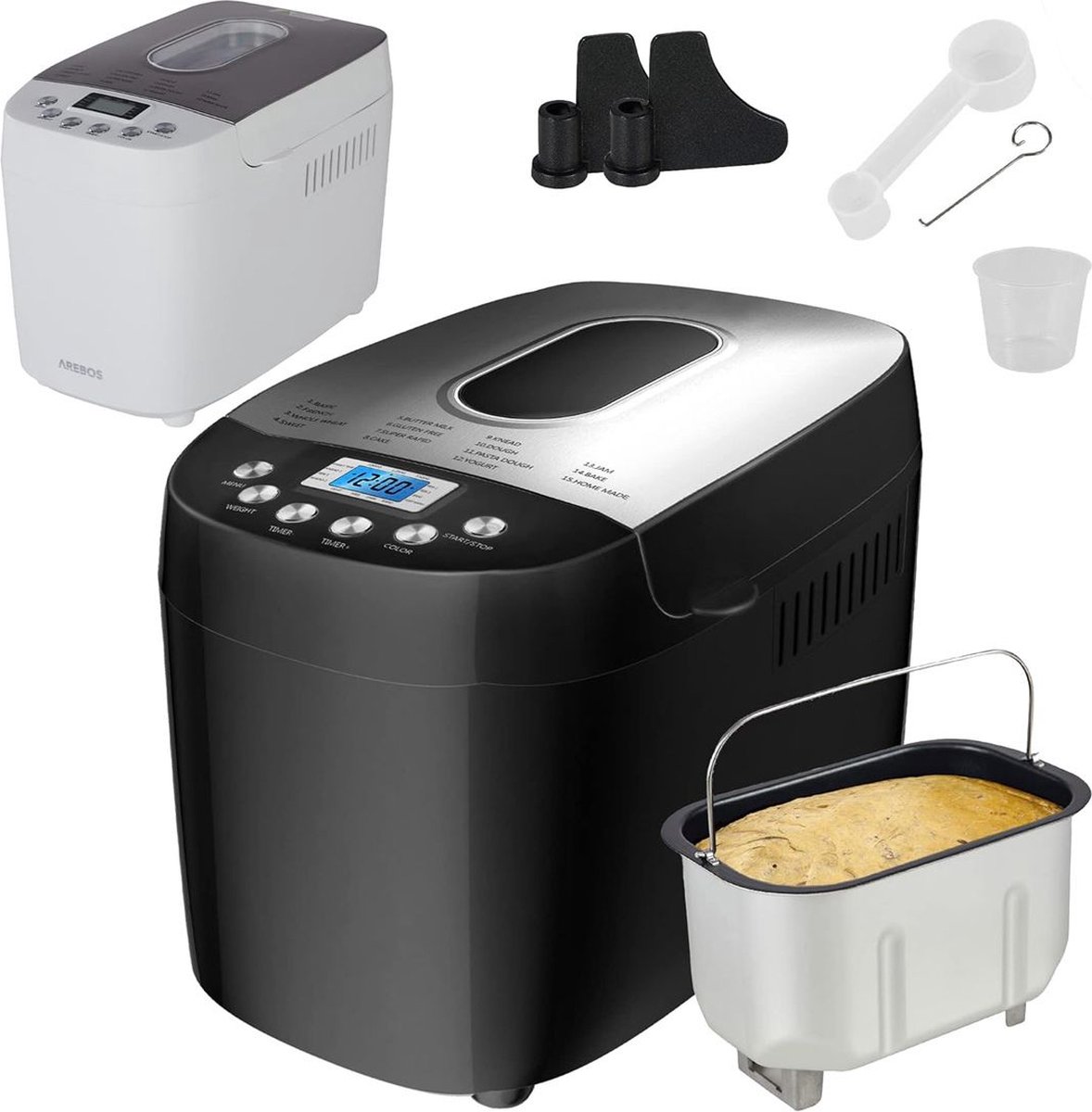 Dailysupplies Broodbakmachine met 15 Programma's en Timer Broodmachine Broodbakmachines Voor Broodmix 1500Gram Zwart met Zilver