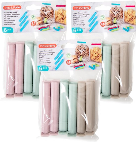 Plasticforte 18x afsluitclips / vershoudclips - 8 cm - keuken/voedsel zakjes afsluiten - Vershoudklemmen - vershoudknijpers