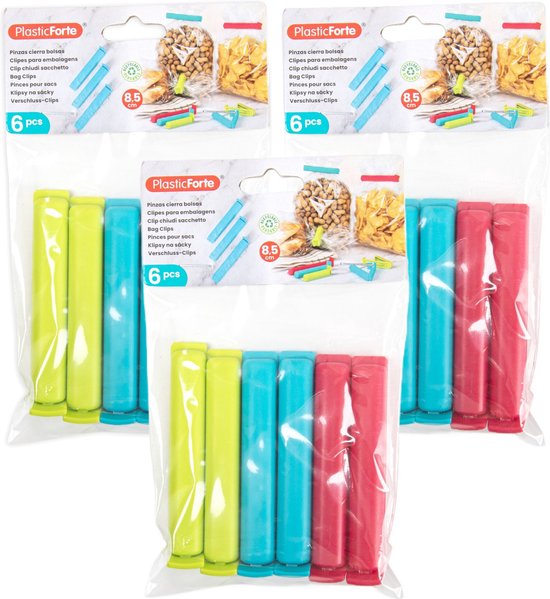 Plasticforte 18x afsluitclips / vershoudclips - 8 cm - keuken/voedsel zakjes afsluiten - Vershoudklemmen - vershoudknijpers