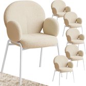 tectake® set van 6 eetkamerstoelen met armleuningen- modern keukenmeubilair met bouclé teddystof bekleding- eetkamerstoelen- woonkamerfauteuils- eetkamerstoel- keukenstoelen voor eettafel (crème)