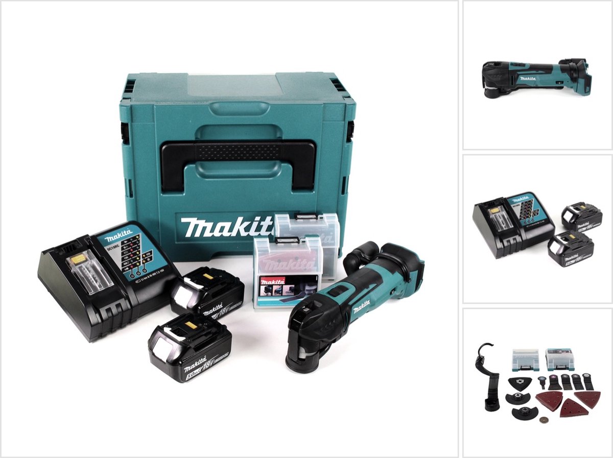 Makita DTM 51 RTJX2 snoerloos multifunctioneel gereedschap 18 V + 2x accu 5.0 Ah + lader + 39-delige accessoireset + Makpac