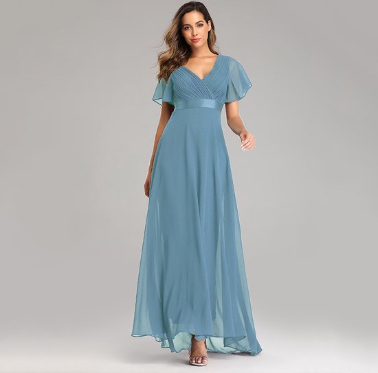 Grote maten chiffon V-hals avondjurk tuniek maxi-jurk