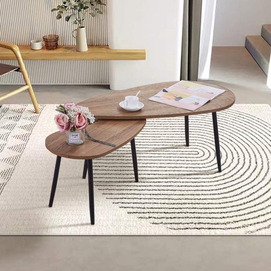 Set van 2 in elkaar schuivende salontafels in vierkante vorm - 60x60x45cm 45x45x40cm - Marmerpatroon - MDF hout