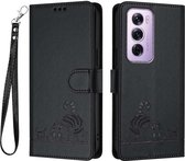 Convient pour Oppo Reno 12 Pro 5G - Étui portefeuille en cuir magnétique - Porte-cartes - Book Case - Zwart