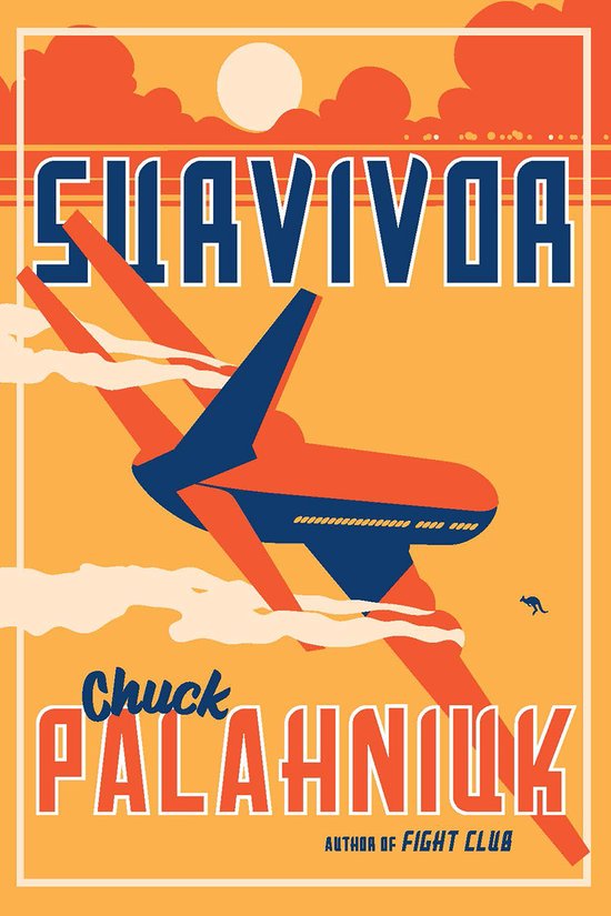 Boekcover 'Survivor' van Chuck Palahniuk, met een vliegtuig en een kangoeroe.