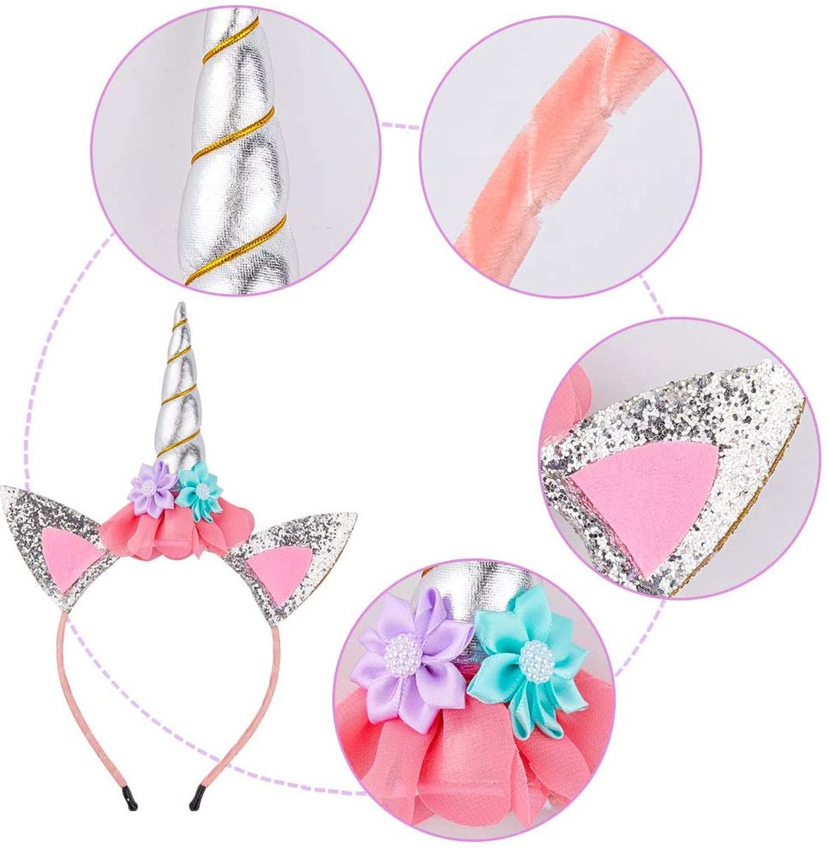 Joya Kids® Luxe Witte Eenhoorn Verkleed Jurk met Pailletten | Unicorn Jurk kostuum | Prinsessen jurk verkleedjurk + Haarband | Jurk met pastel tule rok | cadeau meisje | — afbeelding 4