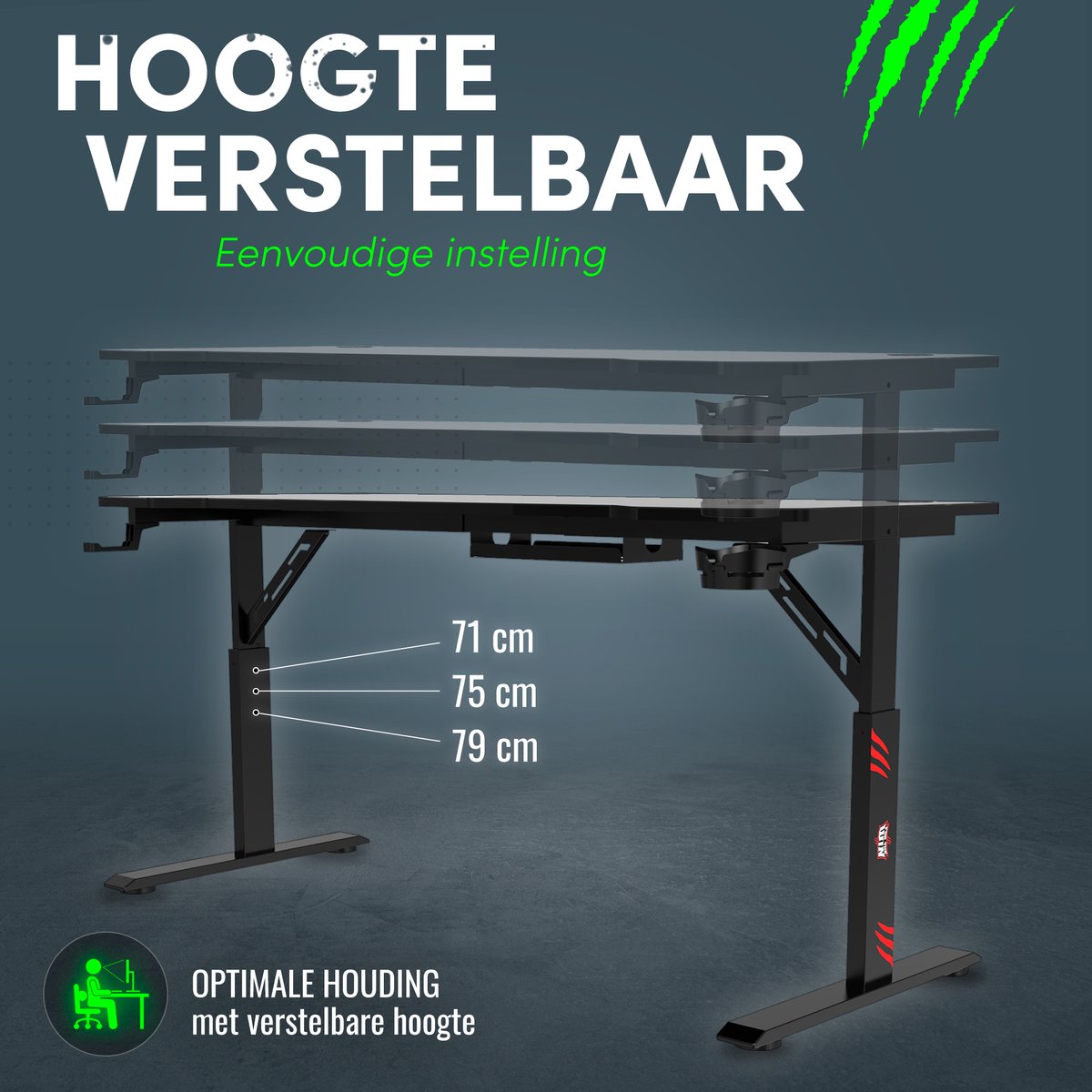 For The Win® For The Win Game Bureau - 140 cm - Gaming Bureau - Hoogte Verstelbaar - Gaming Desk - Incl. Muismat - Computertafel - Gaming Tafel - Computer Bureau - Game Desk - Gaming Bureaus