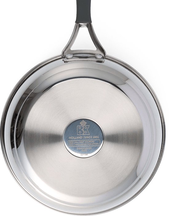 BK Ceramic Black Roestvrijstalen Koekenpan met PFAS-Vrije Keramische Anti-aanbaklaag, 24cm, Inductie, Vaatwasmachinebestendig, Ovenbestendig, Zilver & Zwart