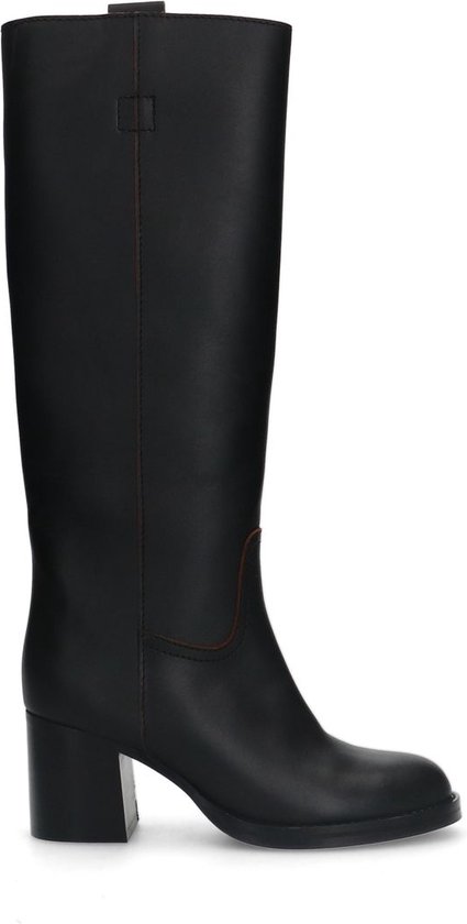 Sacha Laars Met Hak Zwart Sacha Dames Zwarte Leren Hoge Laarzen