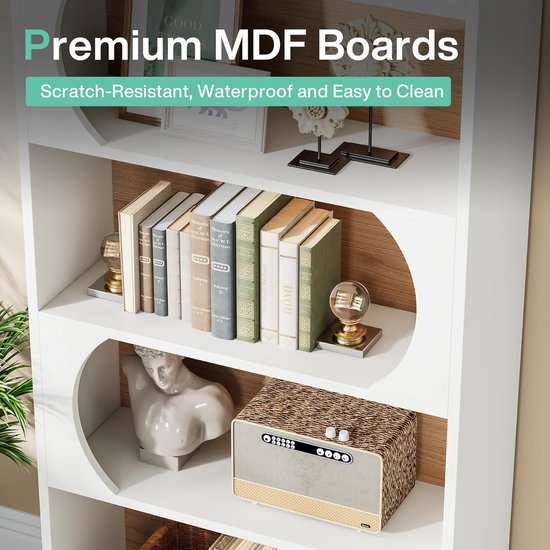 TRIBESIGNS - Bibliothèque - Bibliothèque avec 5 Planches - Morden - Armoires en aggloméré - Wit - 80 x 30 x 180 cm