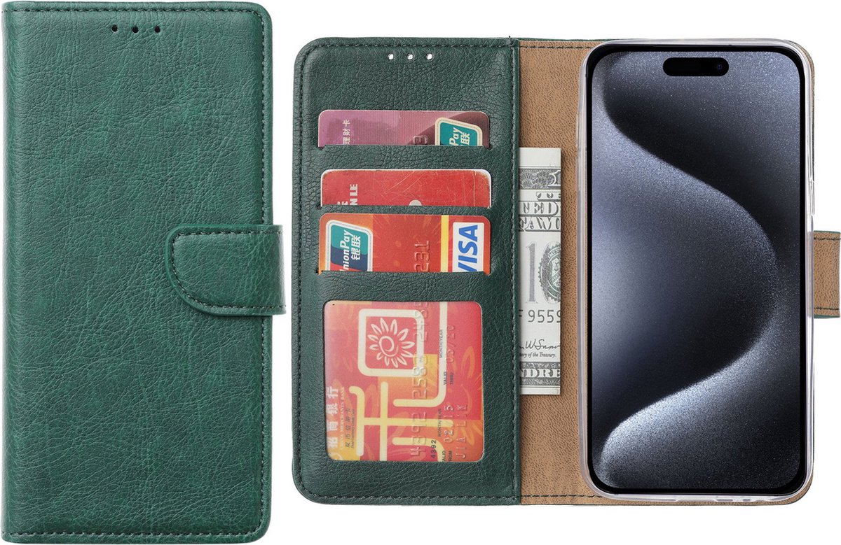 Hoesje Geschikt voor iPhone 15 Pro Max – Arara bookcase met pasjeshouder- Groen