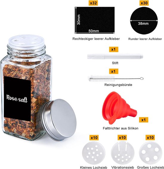 Kruidenpotjes, vierkant, met etiketten, set van 12 stuks, kleine kruidenpotjes van glas, 120 ml, met strooiinzetstuk, waterdichte etiketten, bewaren van kruidenopslag voor de keuken, lade Kruidenpotjes, vierkant, met etiketten, set van 12 stuks, kleine kruidenpotjes van glas, 120 ml, met strooiinzetstuk, waterdichte etiketten, bewaren van kruidenopslag voor de keuken, lade