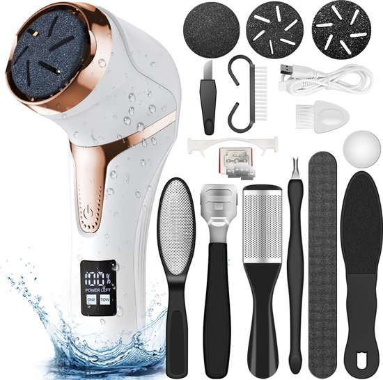 Foto: Elektrische eeltverwijderaar elektrische voetvijl professionele eelt verwijderaar 18 delige pedicure set met led verichting ipx7 waterdicht usb oplaadbare 2 niveaus van instelbare snelheid eeltverwijderaars voeten eeltschraper