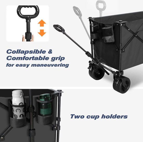 Inklapbare handwagen voor tuin en strand - 254L capaciteit - All-terrain wielen - Draagbare bolderkar met oversized zijvak en 2 bekerhouders van Sekey — afbeelding 2