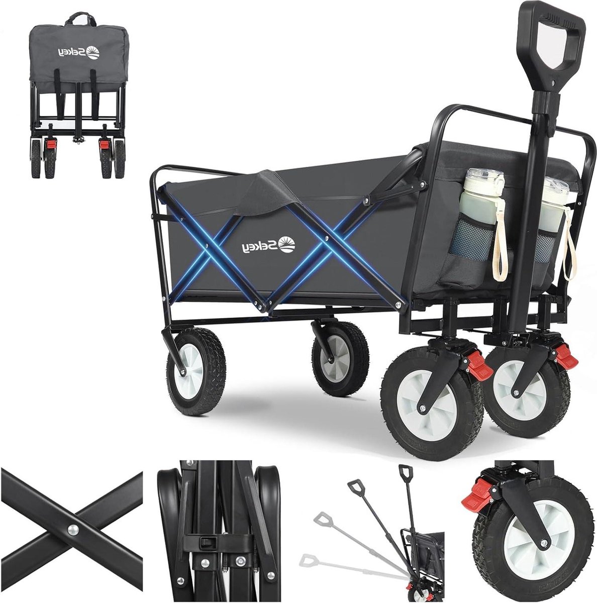 Bol.com Opvouwbare transportwagen met rubberen wielen 200 kg - tuinkarren met remmen - voor oneffen terrein - strand camping kin... aanbieding