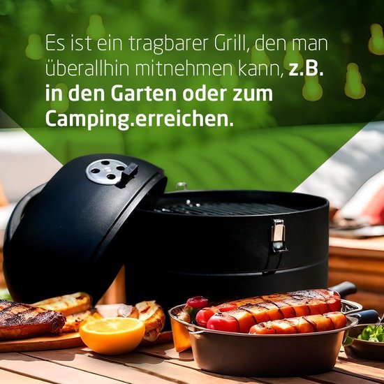 Draagbare houtskoolgrill - Compacte tafelgrill met ventilatiesysteem - Stalen grill Ø 29 cm - Afmetingen Ø 345 x 428 cm — afbeelding 4