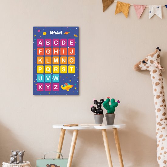 Tableau toile 40x60 cm - Décoration murale chambre enfant Alphabet - Éducatif - Apprentissage des lettres pour enfants - Espace - Décoration murale chambre bébé - Décoration chambre garçon et fille - Accessoires Bébé - Peintures