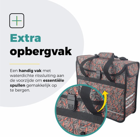 Voltano Enkele Shopper Fietstas - 17 Liter - Crimson Leaf - Zwart Met Grijze Bloemen - Waterdicht - Luxe Universele Bevestiging van Voltano — afbeelding 5