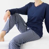Medaillon Dames Pyjama - Katoen - Navy Blauw - Maat L