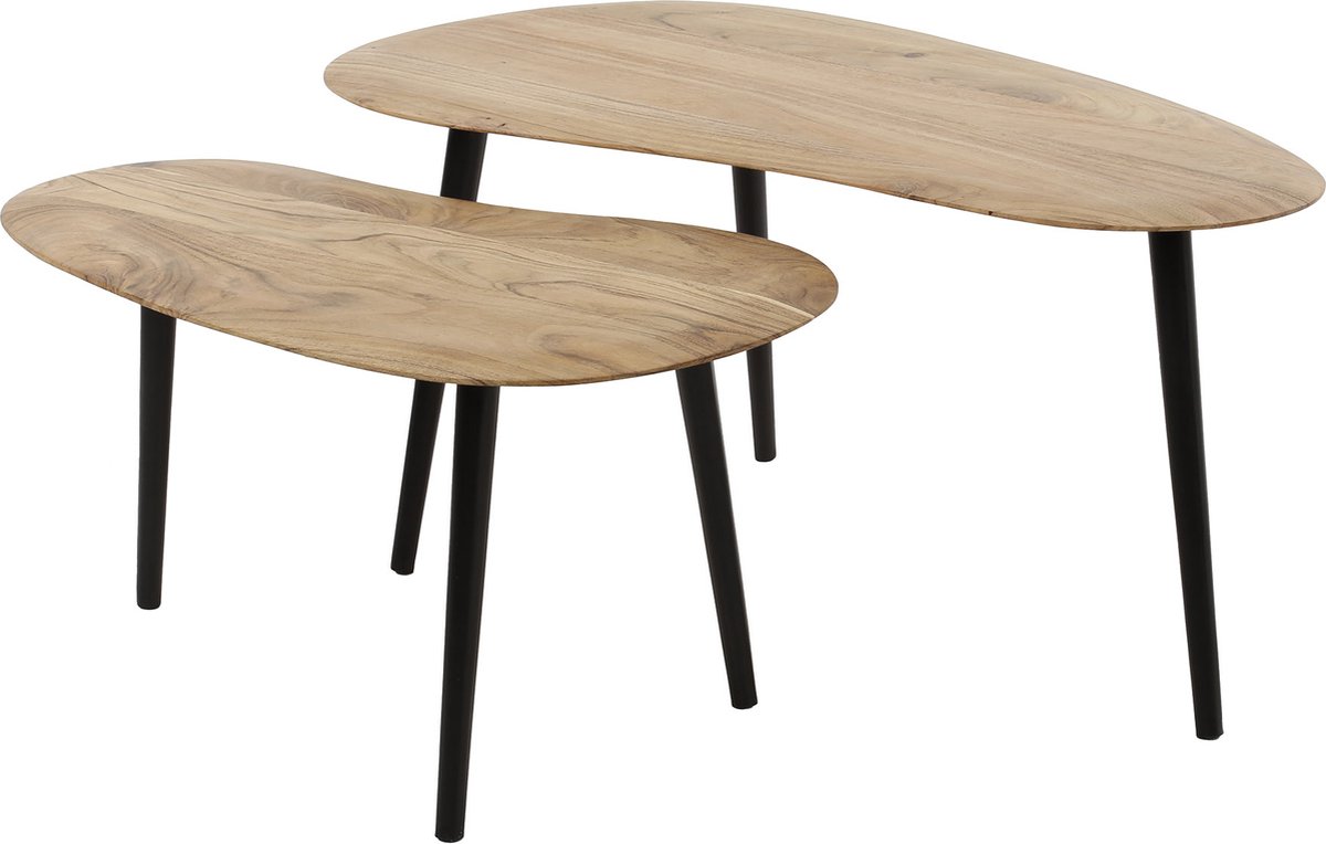 Duverger Pure Salontafels set van 2 massief acacia niervormig zwarte poten staal