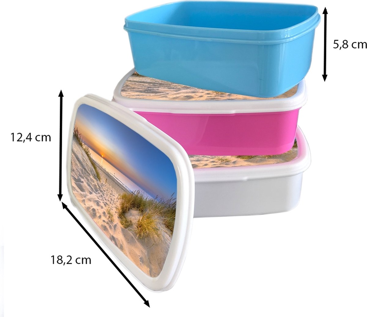 Broodtrommel Wit - Lunchbox Duin - Zonsondergang - Horizon - Strand - Gras - Brooddoos 18x12x6 cm - Brood lunch box - Broodtrommels voor kinderen en volwassenen