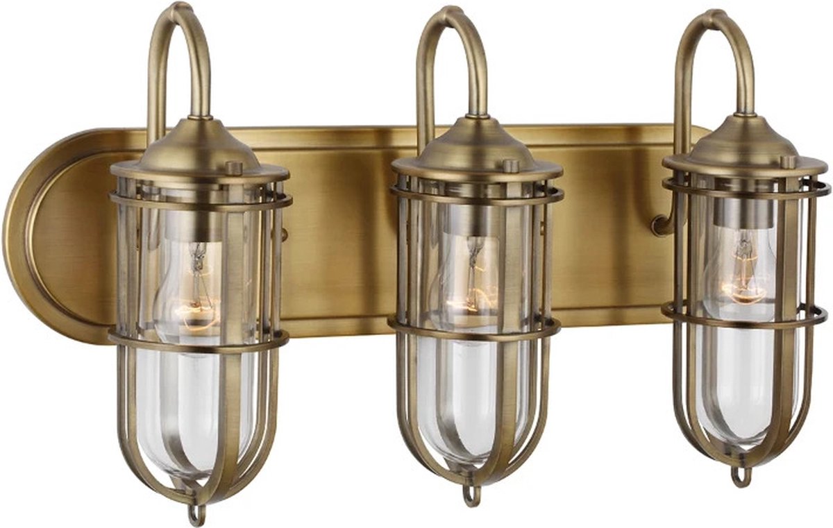 Feiss LED Wandlamp Urban Restoration | 3X E27 Max 60W | IP44 | Dark Antique Brass