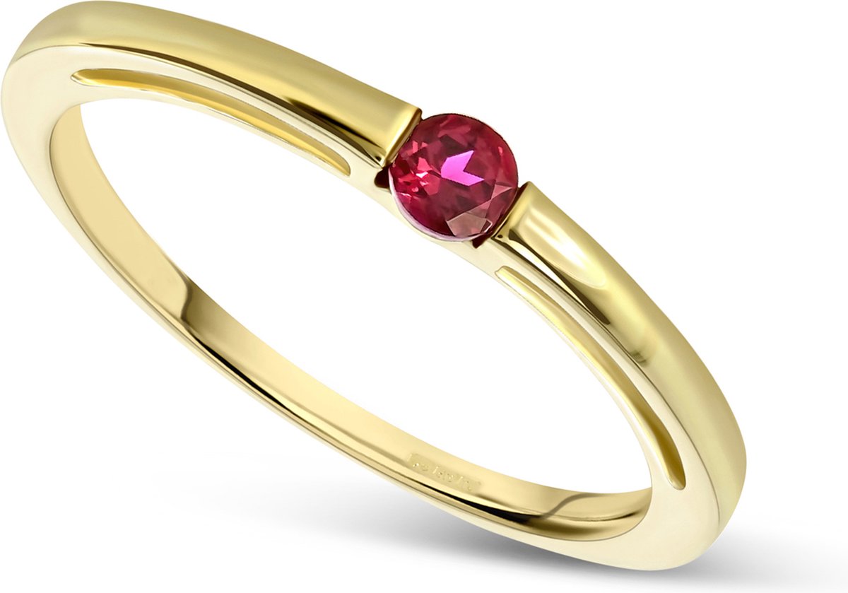 Miore Pure Ring Dames - 14 Karaat Goud - Met een Rode Robijn - Handgemaakt - Elegant - Maat 58