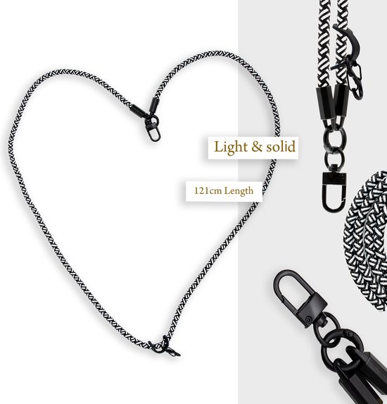 Chaîne de téléphone portable Cadorabo adaptée à HTC Desire 616 en NOIR - BLANC avec cordon de sangle réglable à accrocher autour du cou