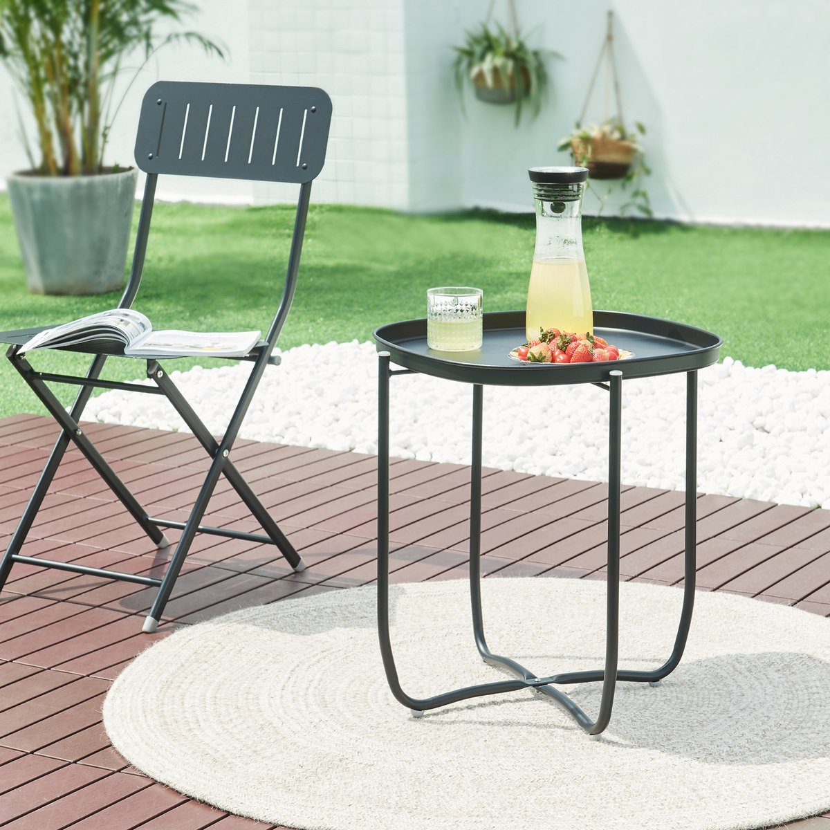 Tuintafel Sandefjord bijzettafel metaal 53x46x46cm zwart [en.casa]