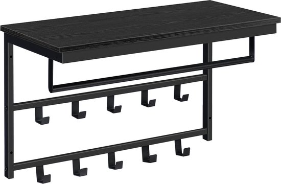 IN.HOMEXL - Ramon - Kapstokken- Kapstok voor Kledinghangers - Industrieel - Vintage Zwart met Zwarte Haken - 60x30x42cm - 10 Haken