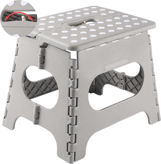 Heimwohl Vouwkruk 40 cm grijs 2025 upgrade: inklapbare kruk met 150 kg draagvermogen, klapkruk met draaigreep, ideaal voor thuis, kantoor, outdoor