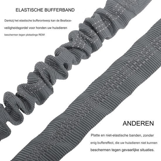 Honden hoofdsteun autogordel - Verstelbare elastische autogordel voor huisdieren - 75CM - Autoharnas voor honden en katten - Sterke nylon bungee buffer - Autogordels voor honden - Veiligheidsriem voor huisdieren - Grijs