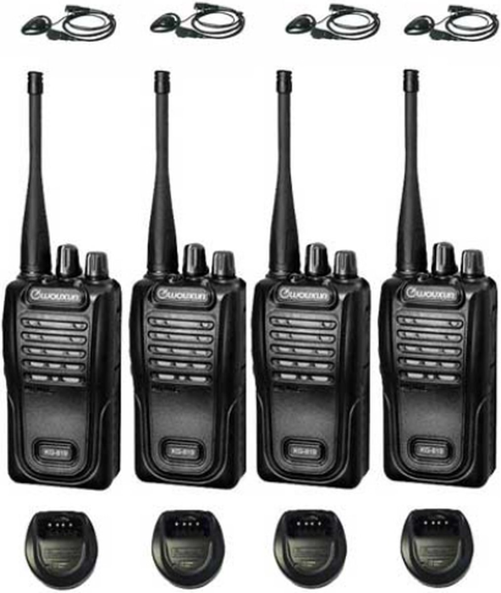 Set van 4 Wouxun KG-819 UHF IP55 PMR446 Portofoons met D-shape oortje