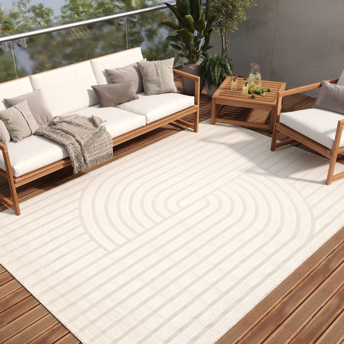 Tapiso Patio Vloerkleed Tuintapijt Outdoor Beige Buitenkleed Kleed Maat- 120x170