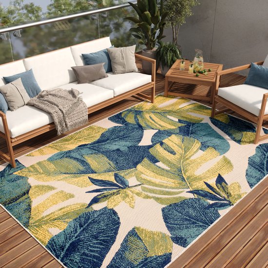 Tapiso Tapis de jardin de patio Blauw Tapis d'extérieur Taille des Plantes - 160x220